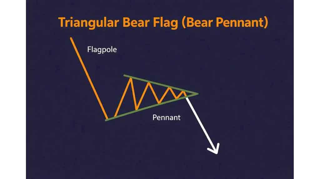 Triangular bear flag or bear pennant with converging trendlines Vantage Markets 