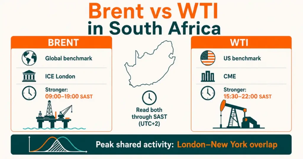 Brent vs WTI hours in South Africa