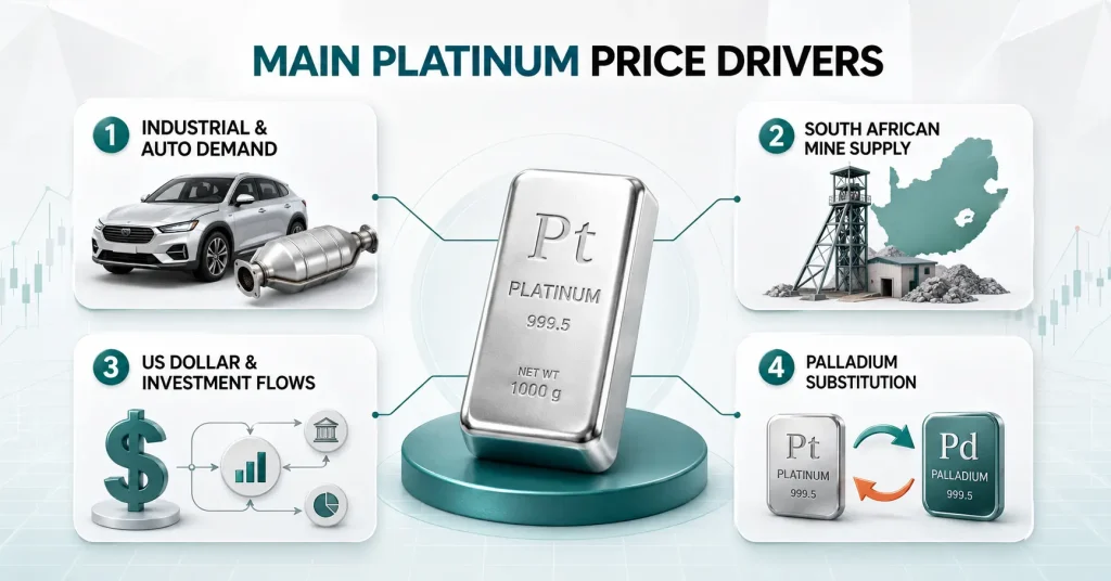 Industrial demand, South African supply and the US dollar affecting platinum prices