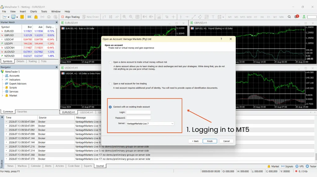 MT5 login guide Vantage Markets