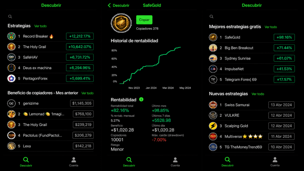 screenshots of IC Markets' copy trading app