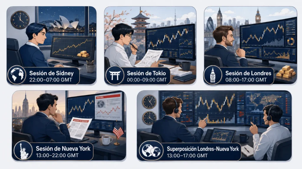 Illustration of Popular Gold Trading Sessions By Timezone For Gold Trading Hours Vantage Markets