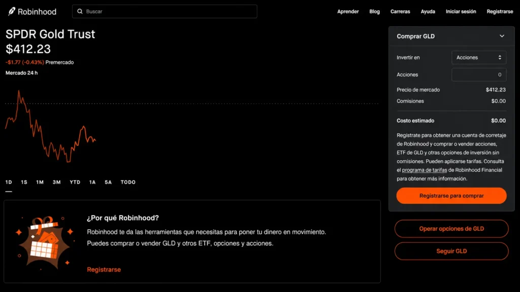 ES_screenshot of SPDR gold price movements on Robinhood platform