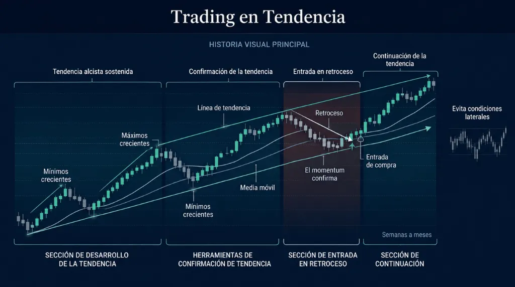 Figura 1 — Ejemplo de trading de tendencias en Vantage Markets