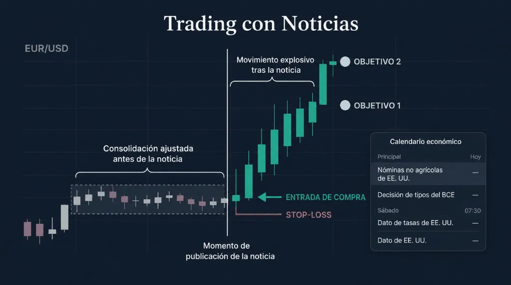 Figura 3 — Ejemplo de estrategia de trading basada en noticias de Vantage Markets