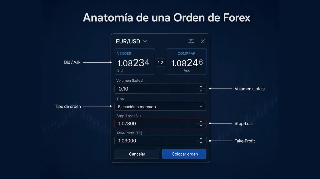 Imagem 1 Anatomia de um ticket de ordem de Forex Vantage Markets