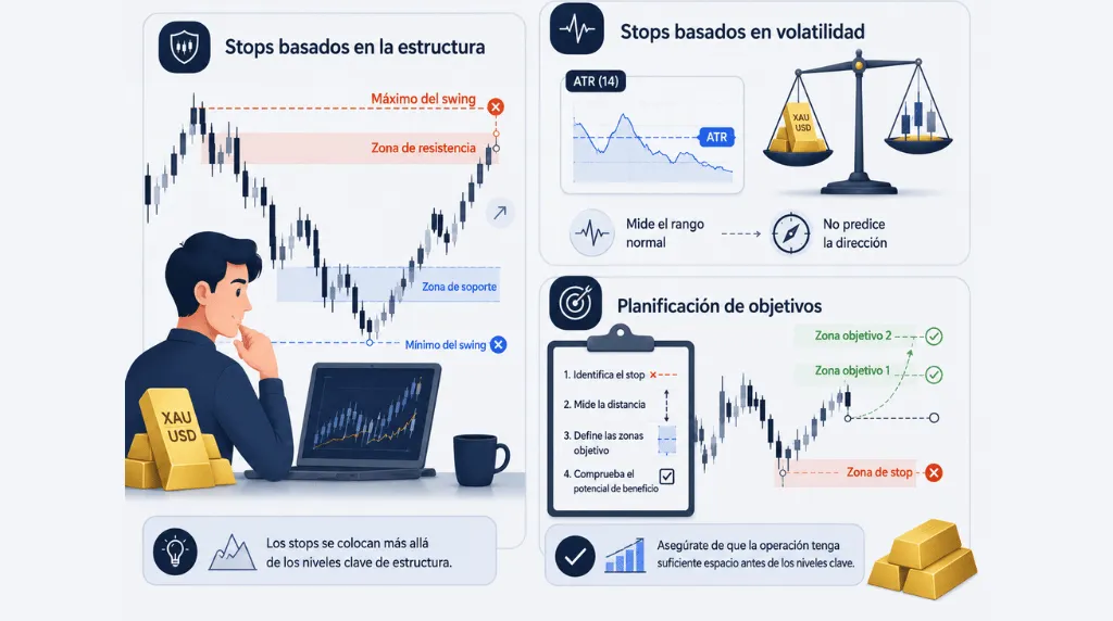 Establecimiento de niveles de Stop-Loss y objetivo para XAUUSD en Vantage Markets