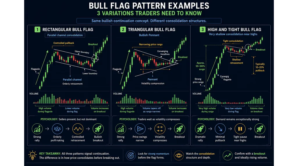 Bull Flag Pattern Examples: 3 Variations Traders Need to Know