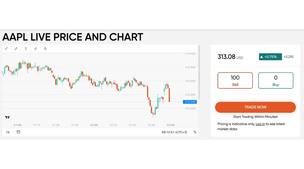 screenshot of AAPL live price and chart for how to read stock charts Vantage Markets