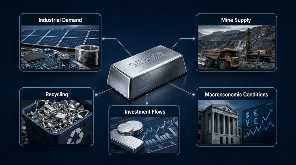 Long-term silver drivers including industrial demand, mine supply, recycling, investment flows and macroeconomic conditions