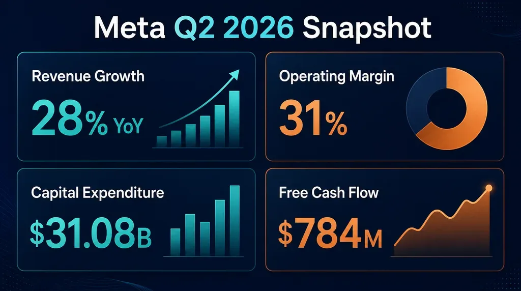 Meta Q2 2026 revenue growth, operating margin, capital expenditure and free cash flow