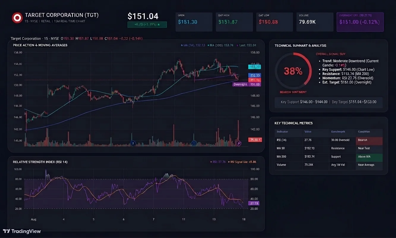 TGT 15-minute price chart on 18 August 2026